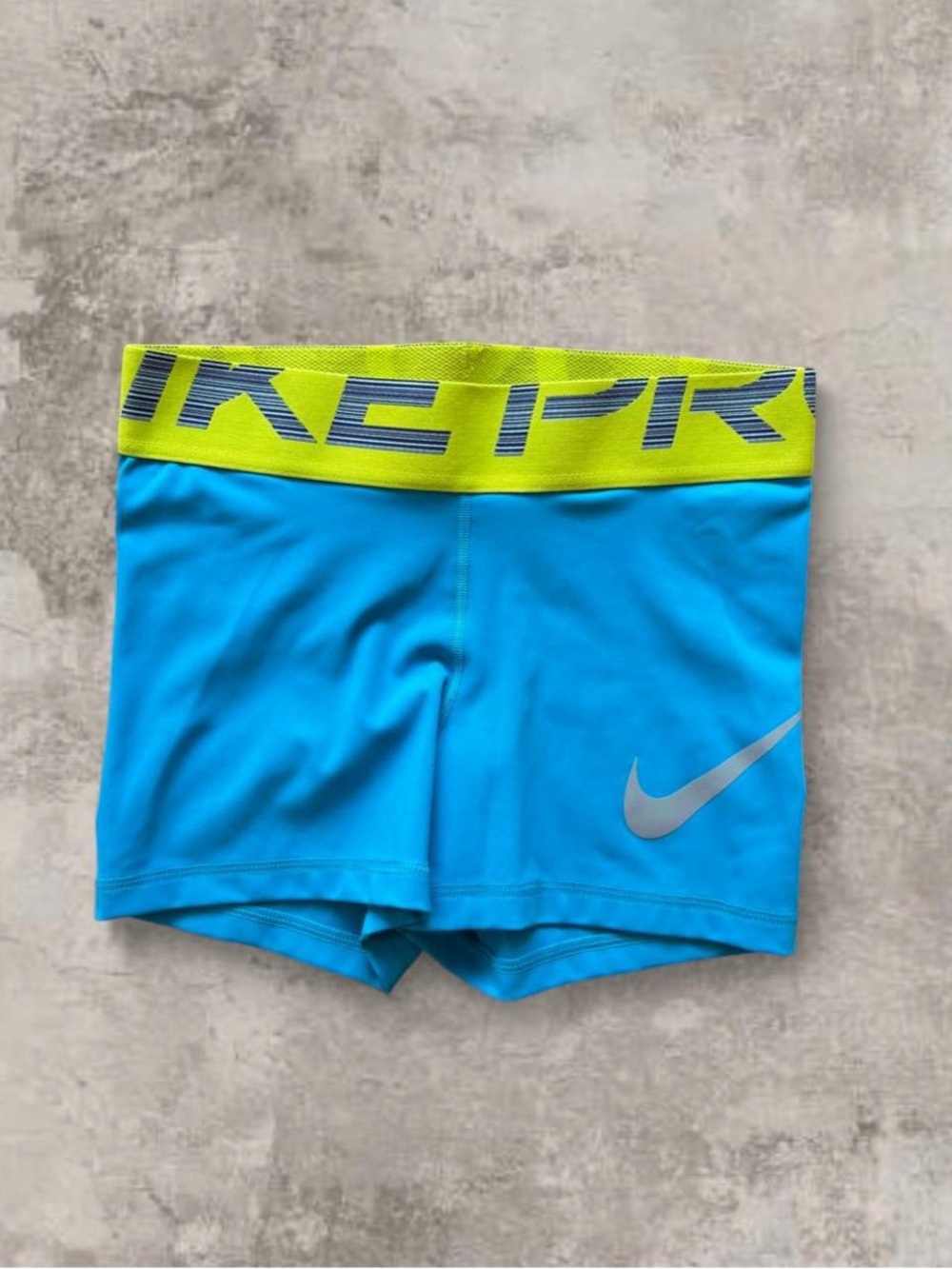 Y2K Nike Bright Blue Athletic Shorts with Neon Yellow Waistband